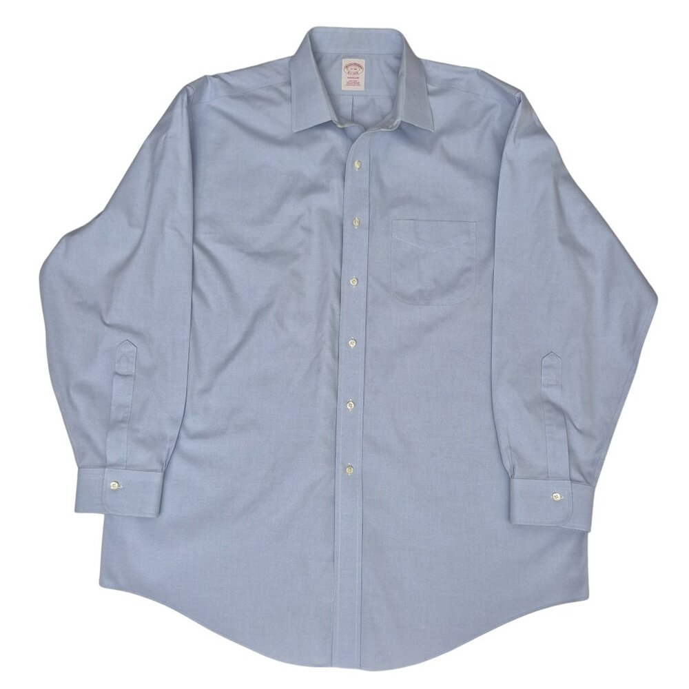 Brooks Brothers Mens Dress Shirt 17-34 Supima Cotton Solid Blue Long Sleeve